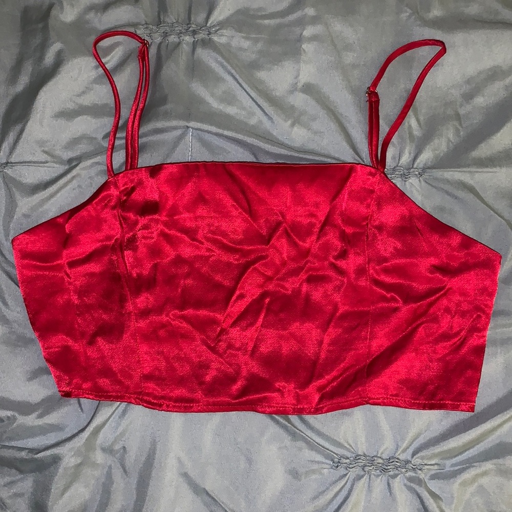 Womens red satin crop top size L